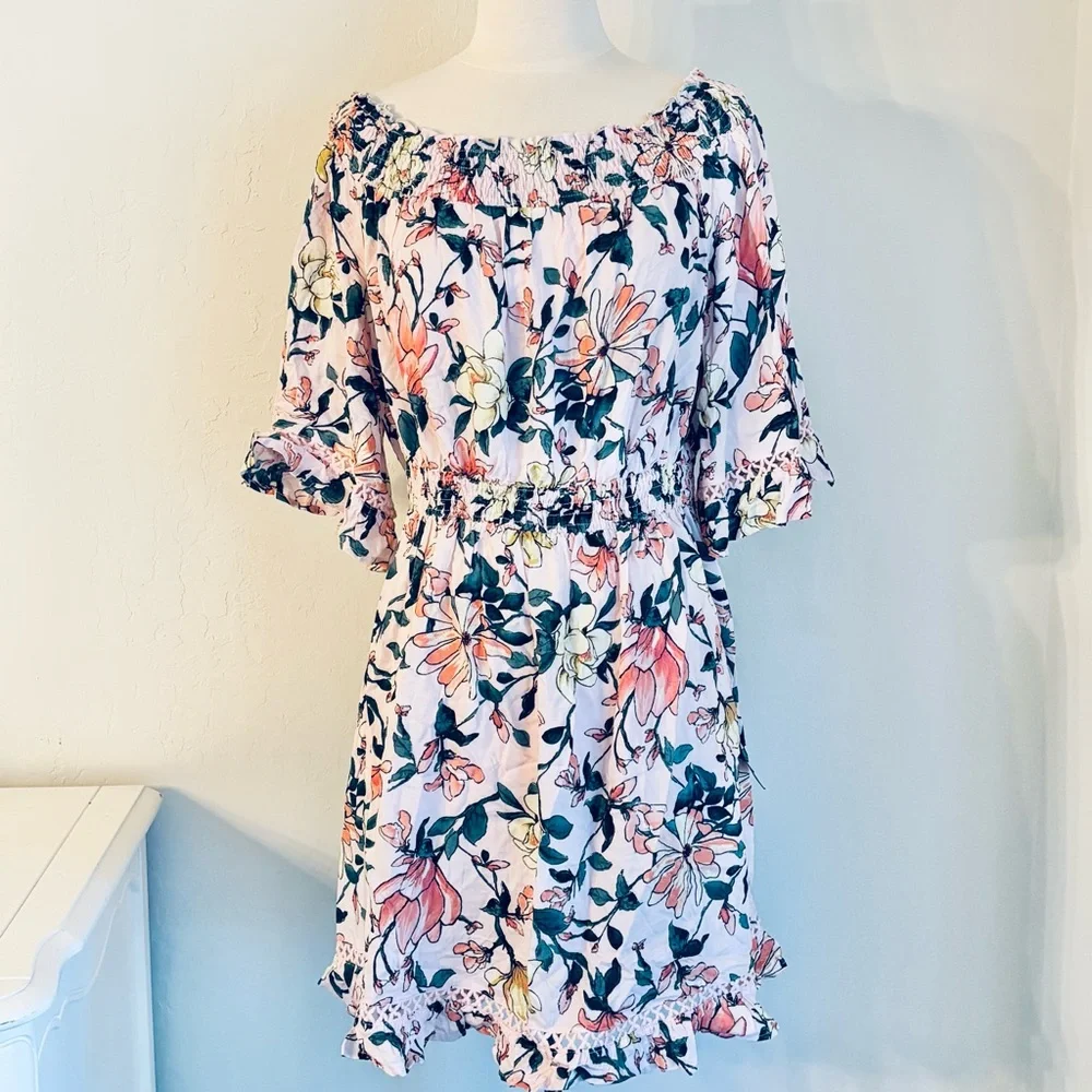 Lulu’s Hello Darling Floral Off-Shoulder Mini Dress Pale Pink, Size XL, NWT - Picture 3 of 12